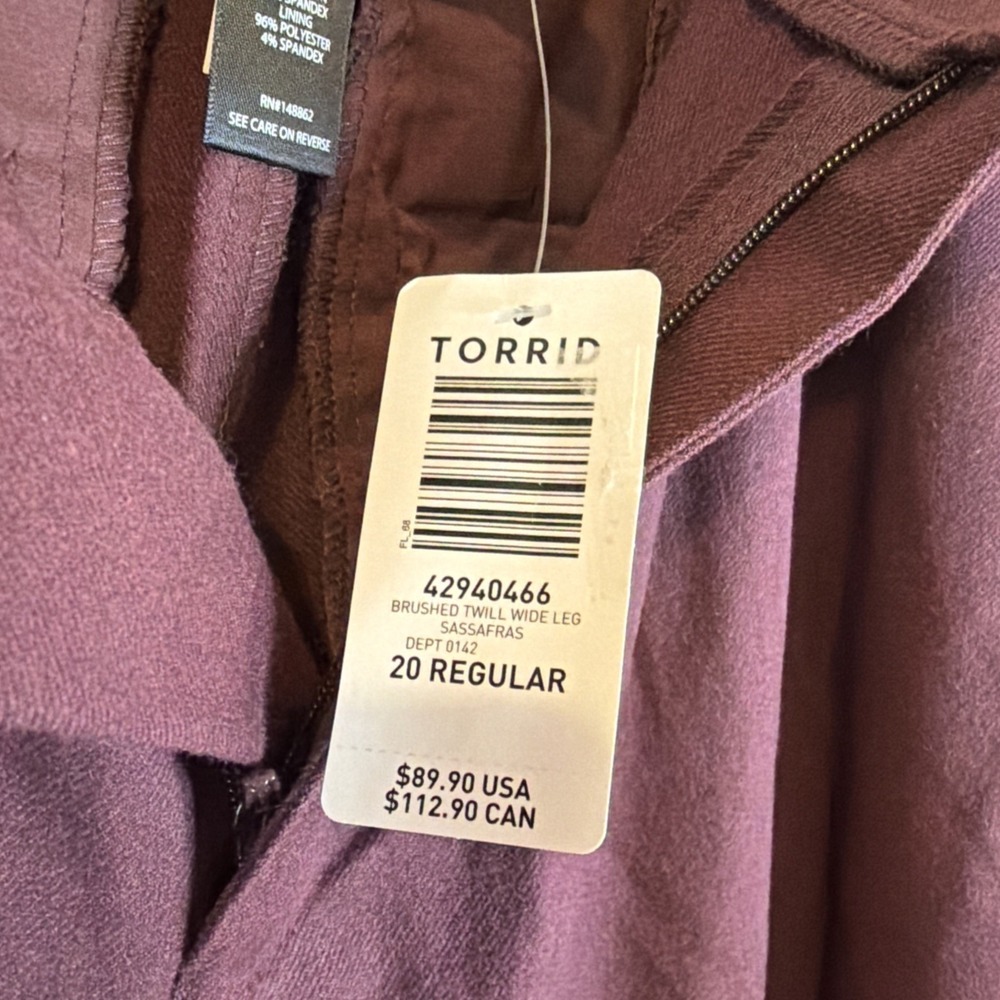 NWT Torrid Set Of 2 Women's Brushed Twill Wide Leg Pants Size 20R Maroon & Green - Picture 12 of 16